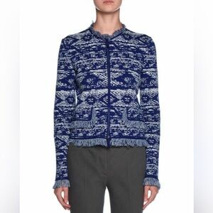 NWOT GIORGIO ARMANI blue virgin wool blend zip blazer, size EU 42/ US 6/ M